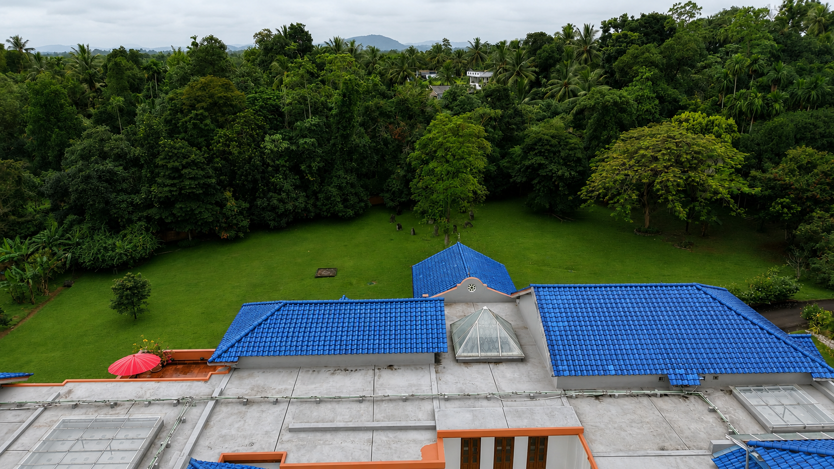Overhead view of the Oasis Estate residence and surrounding grounds